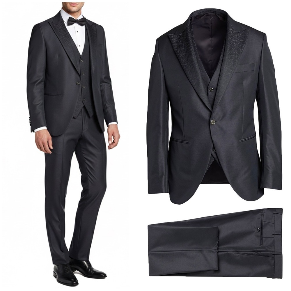 NWT Lubiam Cerimonia 1911 Formal Suit Tuxedo 3 Piece Black Sz IT 46